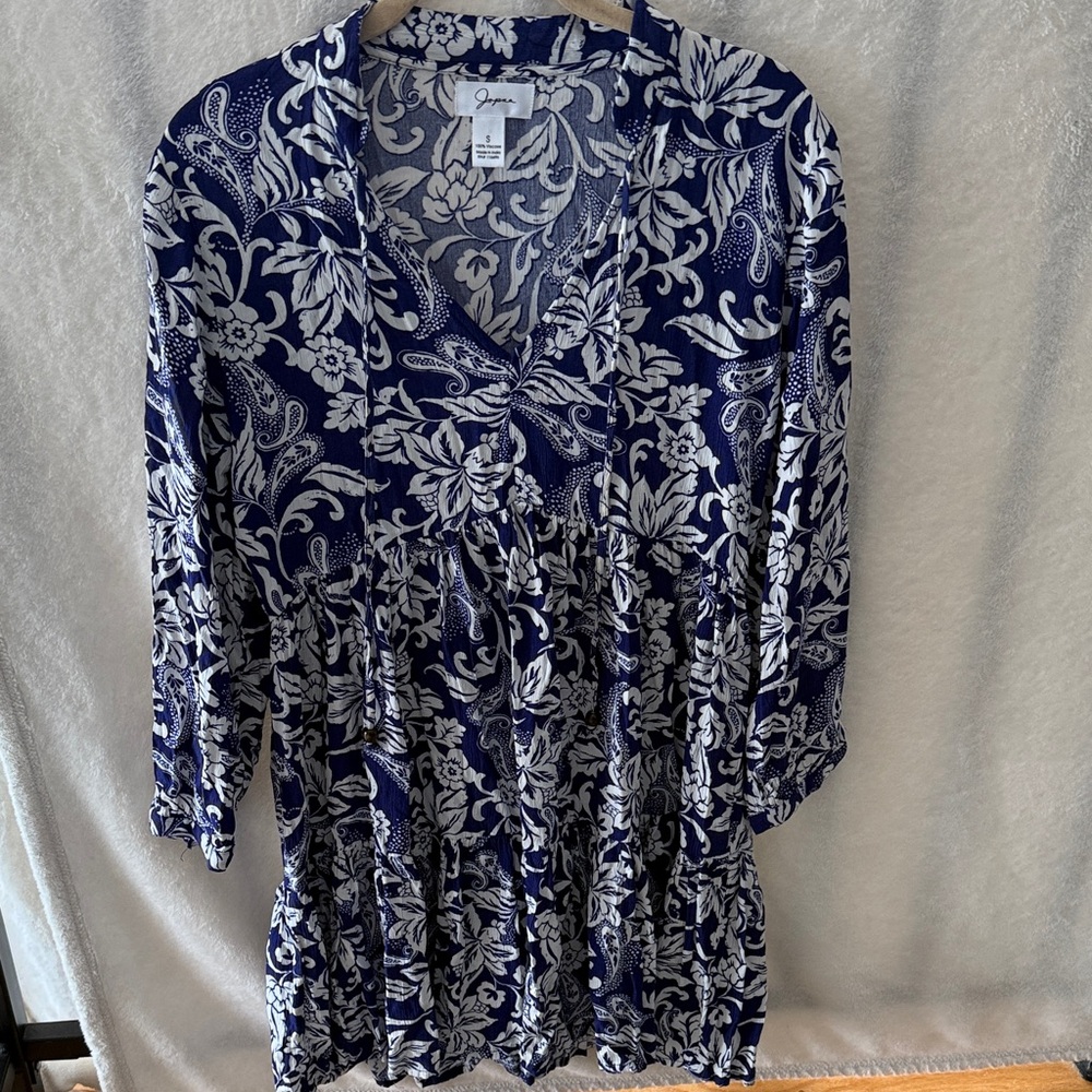 Japna Blue and White Floral Tunic Dress